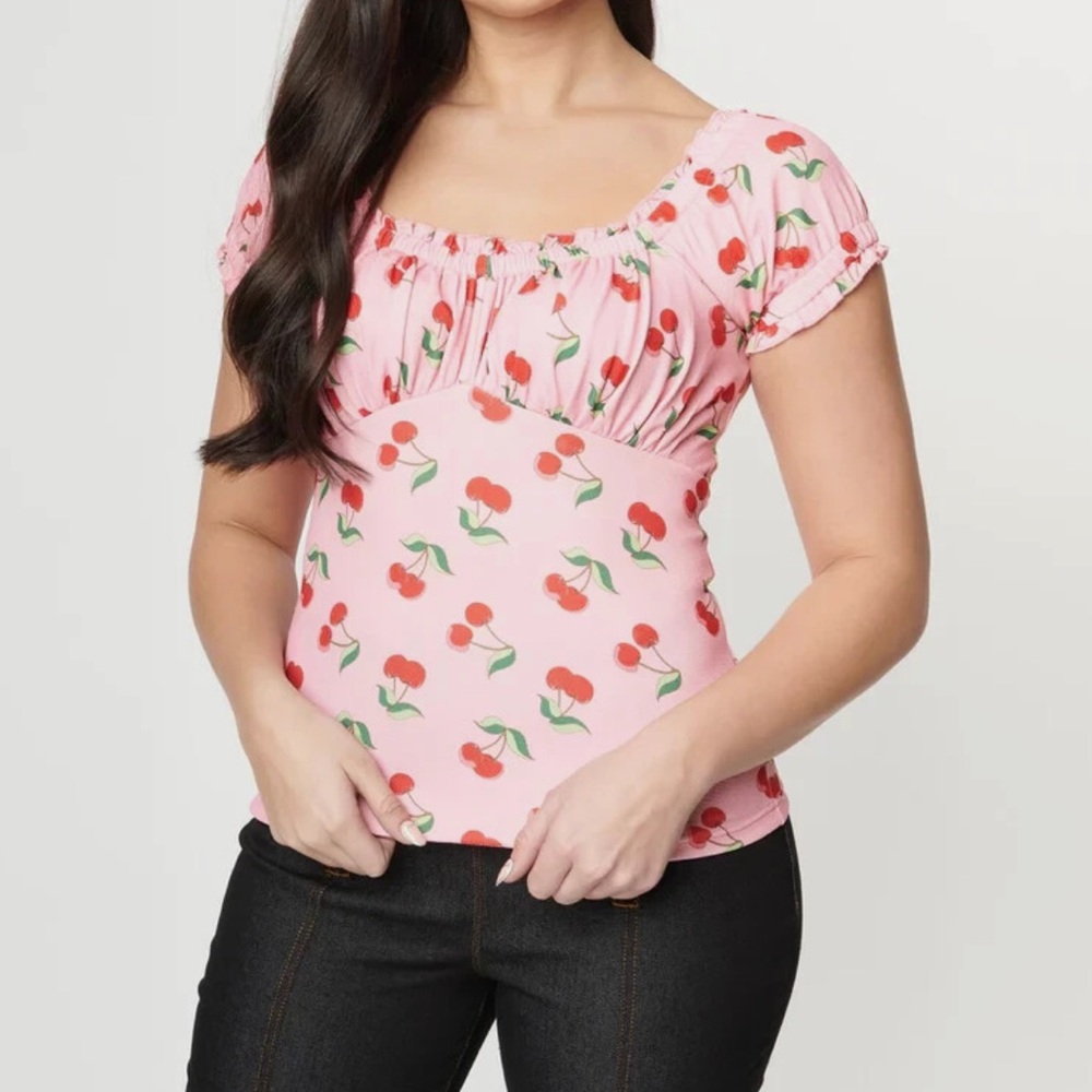 Unique Vintage Pink & Cherry Print Peasant Bernadette